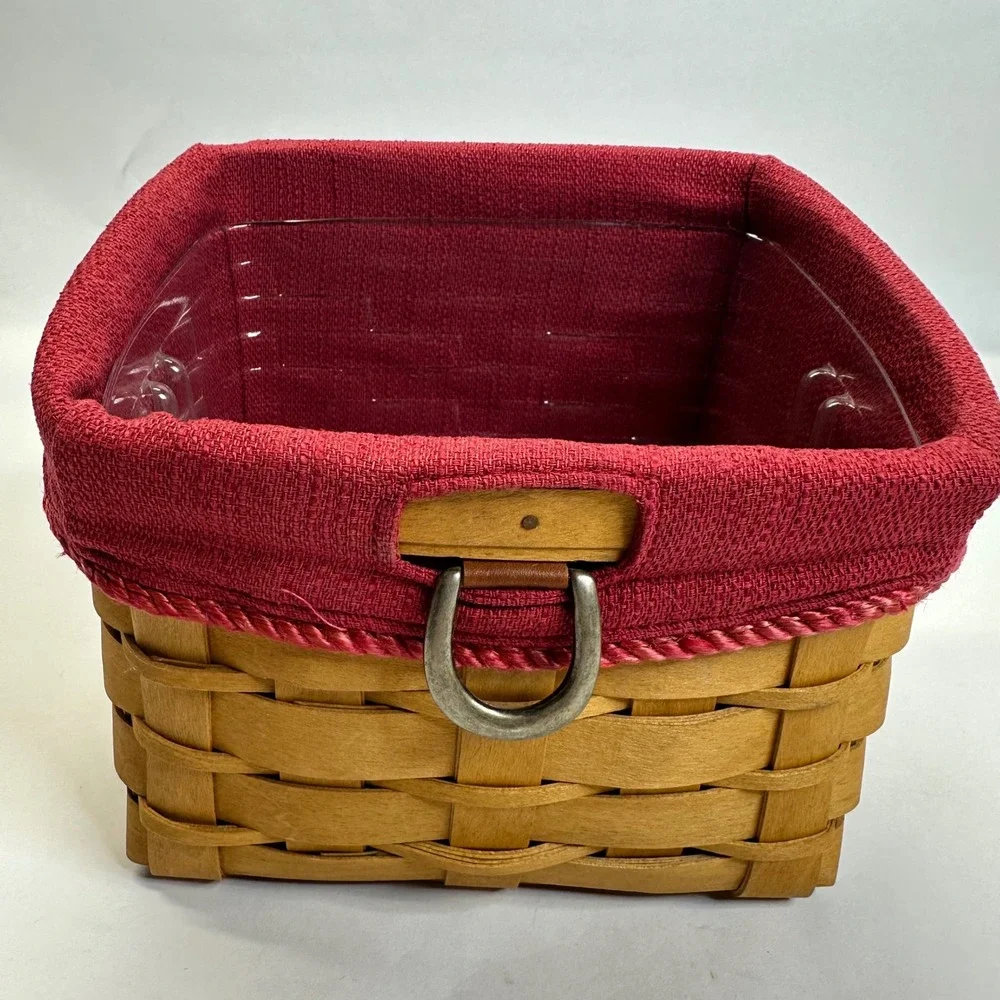 Longaberger 2008 TV Time Woven Wood Basket Red Fabric Liner Plastic Protector